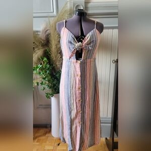 Colorful pastrl stripe keyhole dress
